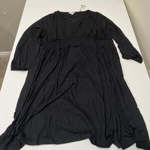 Terra & Sky Women's Plus Size Smock Waist Dress with Long Sleeves Black Size 2XL